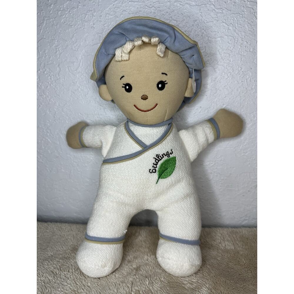 Goldberger Seedlings Blossoms Baby Boy Doll Cream Blue 11"